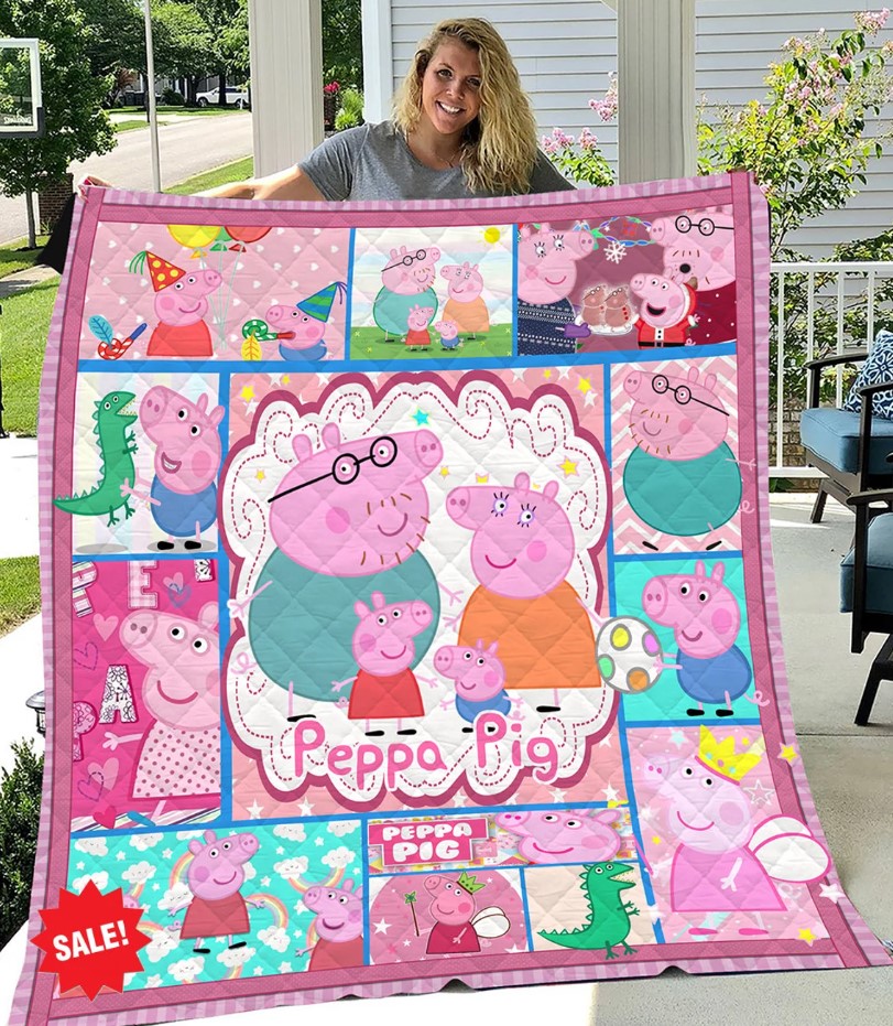 Personalized Peppa Pig Family Quilt Blanket Peppa Pig Blanket For Kids Peppa Pig Birthday Party Custom Blanket